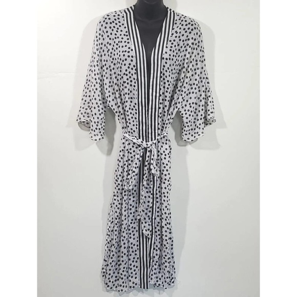 No Boundaries S/M Black White Polka Dot Striped Sheer Belted Long Robe - Picture 1 of 9